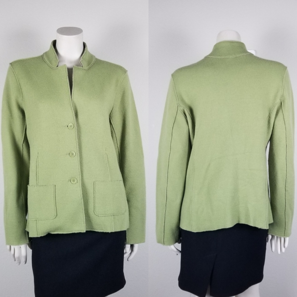 Eileen Fisher Pistachio Green Luxury Merino Wool Blend 3 Button Cardigan Size M